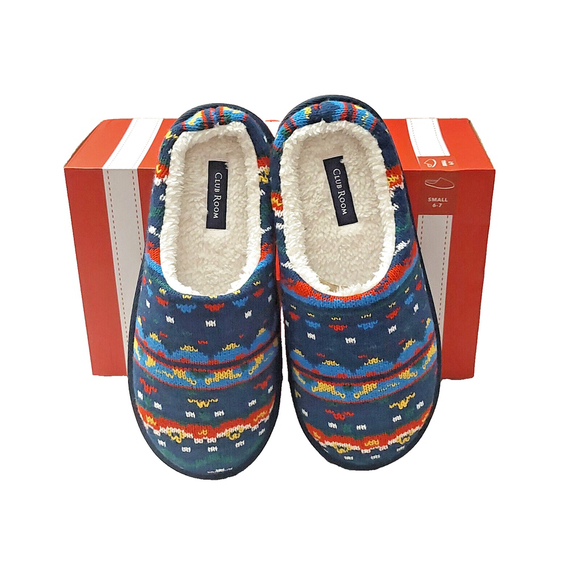 Club Room Men's Navy Blue Faire Isles Indoor/Outdoor Slippers Size Small 6-7 - Picture 2 of 16